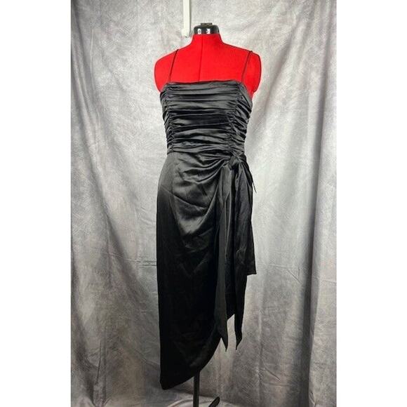 NEW WAYF The Julia Ruched Asymmetric Satin Cocktail DRESS SIZE XL $138 BLACK - Picture 1 of 8